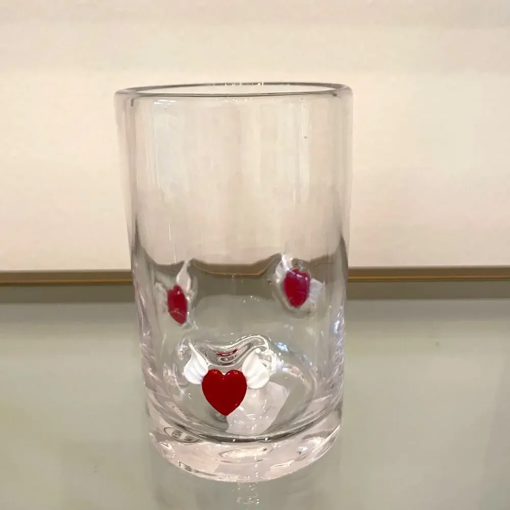 Icon Winged Heart Inlay Drinking Glasses 5in Set of 2 Red White Valentine NEW